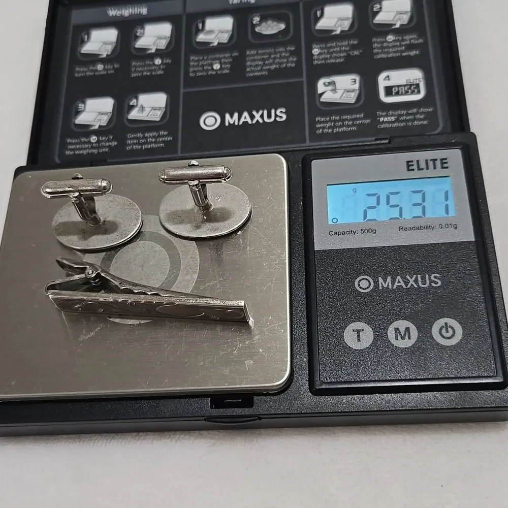 Vintage Sterling Silver Cufflinks and Tie Clip Set, 25.31g